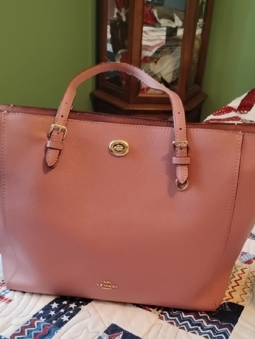 Coach Mauve Pink Leather Tote with Gold Hardware